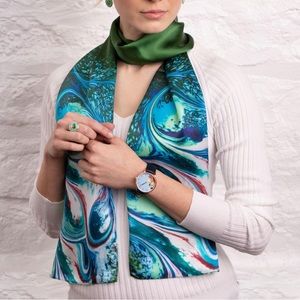 Meab Silk Marble Print Scarf
